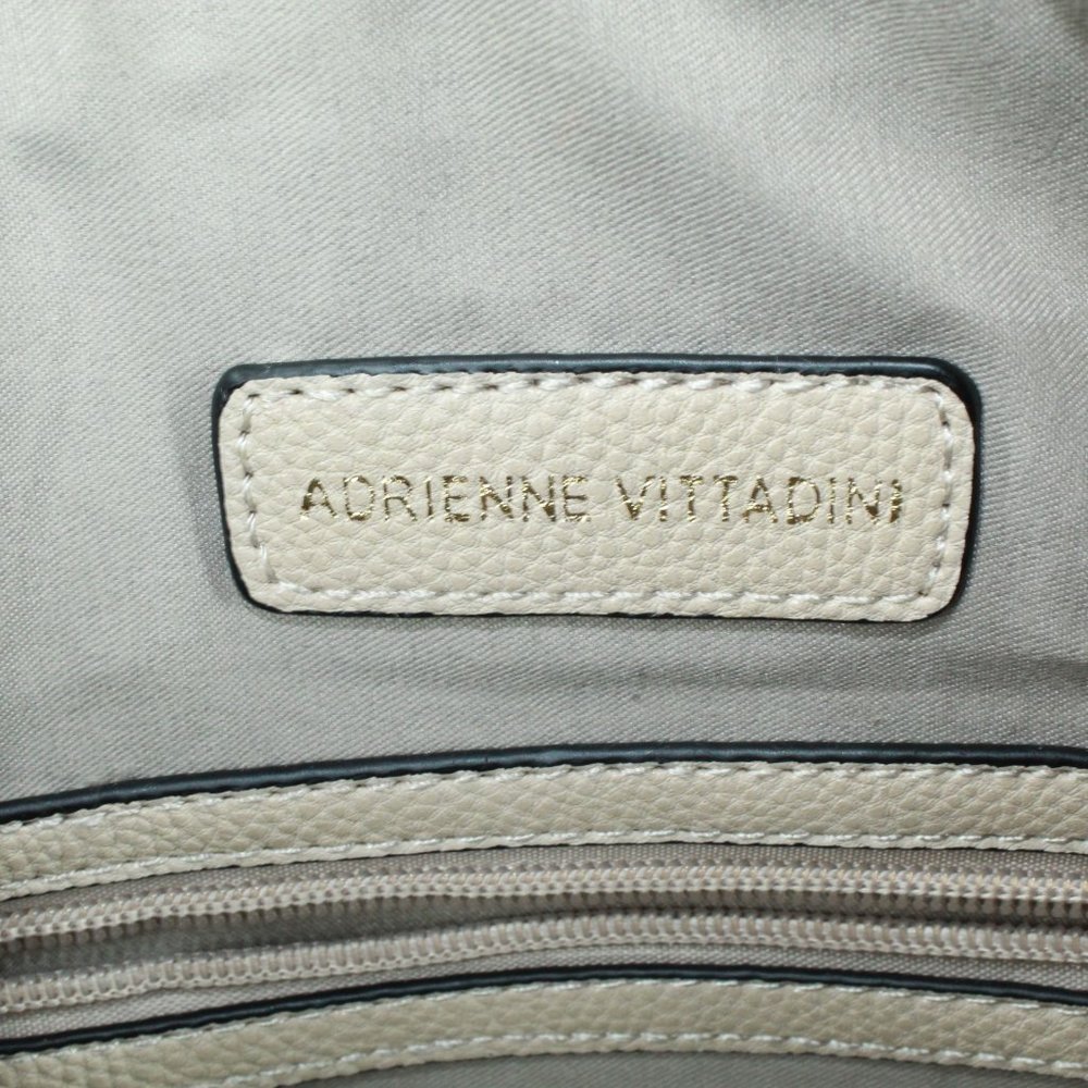 Adrienne Vittadini White Pebbled Leather Studded Lined Crossbody Tote Handbag - Picture 8 of 11